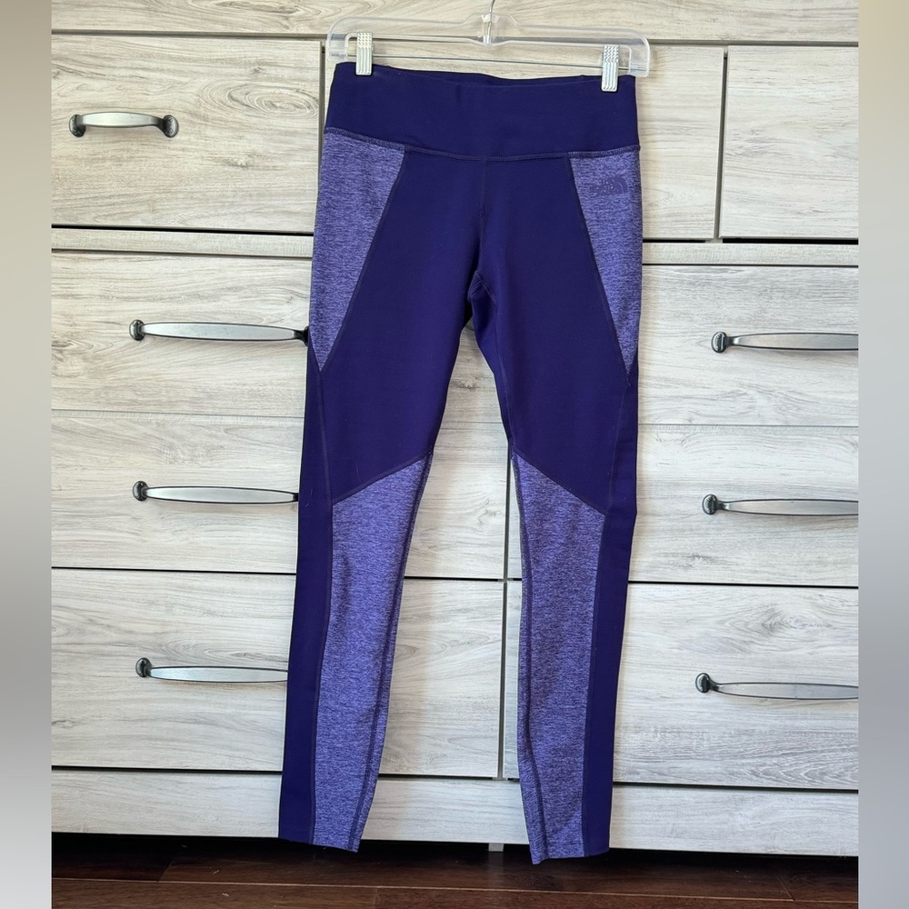 The North Face Womens Cropped Leggings Purple Mid Rise Heathered Panels Knit - Picture 2 of 7